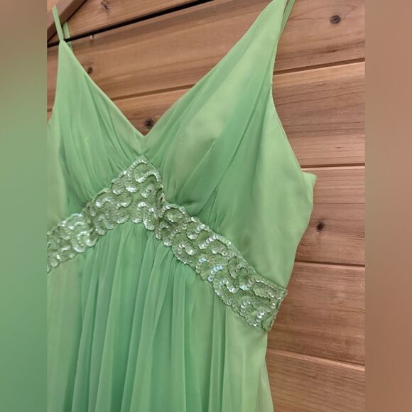 Vintage Mike Benet Size Small Lime Green Sequin Babydoll Chiffon Prom Dress - Picture 4 of 13